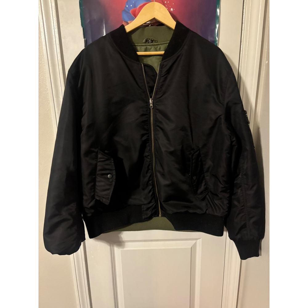 Straight To Hell Reversible MA-1 Bomber Jacket Mens 3XL Black Olive Green Flight